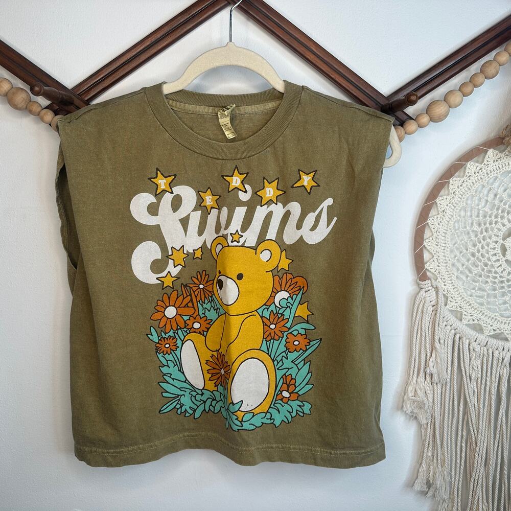 American Apparel Teddy Swims Graphic Cropped Muscle T